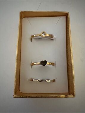 Gold Tone Women’s Stacking Ring Set with Heart and moissanite stone size 10
